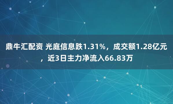 鼎牛汇配资 光庭信息跌1.31%，成交额1.28亿元，近3日主力净流入66.83万